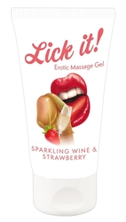 MASÁŽNÍ GEL Sparkling Wine and Strawberry LICK IT  